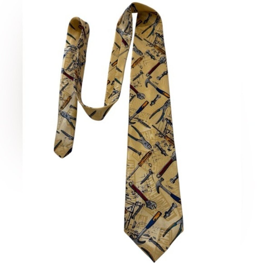 The J. Peterman Company Men’s Tie Tooling Around Vintage Yellow Tool Images